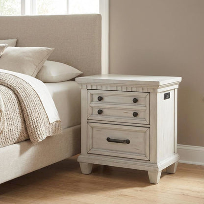 Antique White Nightstand with Usb Port and Two Drawers for Bedroom