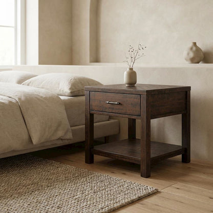 Transitional End Table with Drawer, Wood Accent Side Table for Living Room,Brown