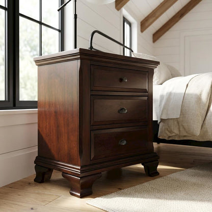 Traditional Nightstand with Drawers, Classic Bedside Table for Bedroom,Brown