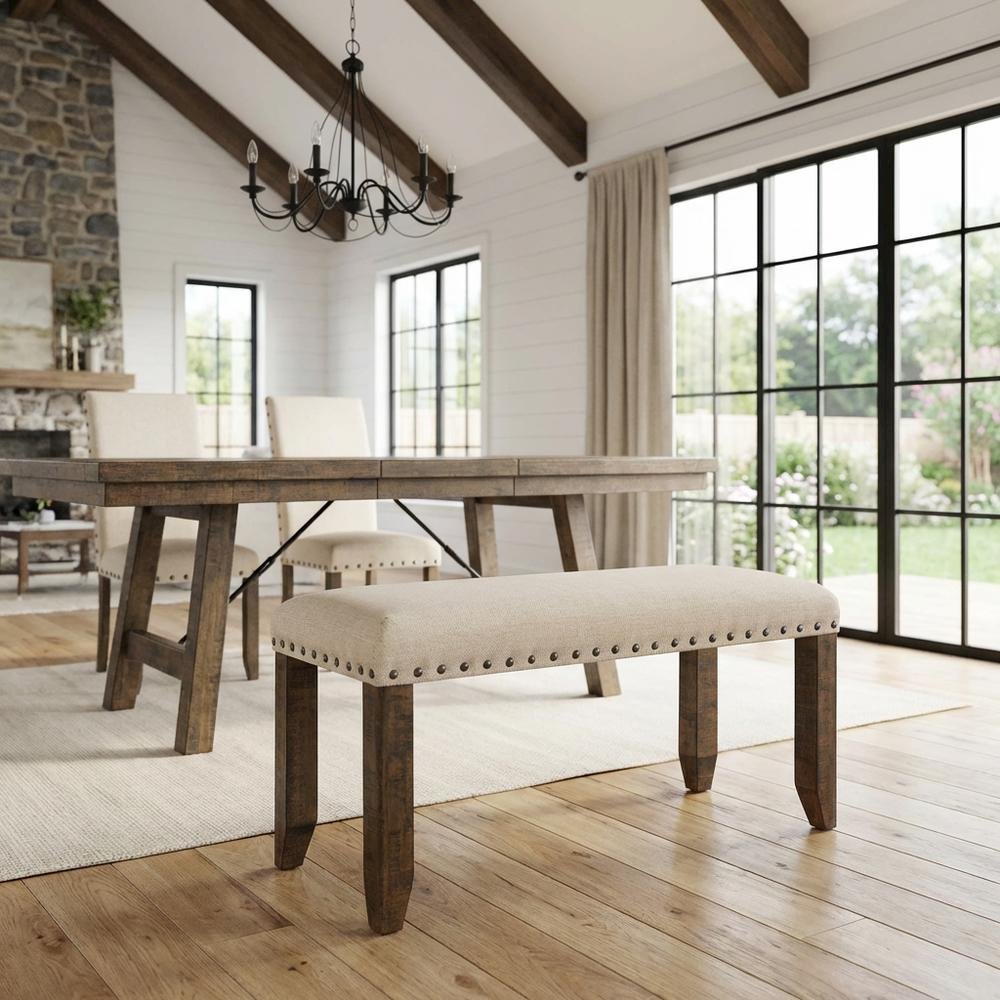 Polyester Upholstered Dining Bench, Traditional Accent Bench,White