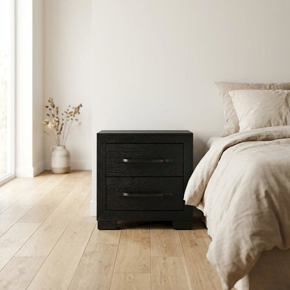 Black Modern Nightstand with 2 Drawers and Sleek Finish
