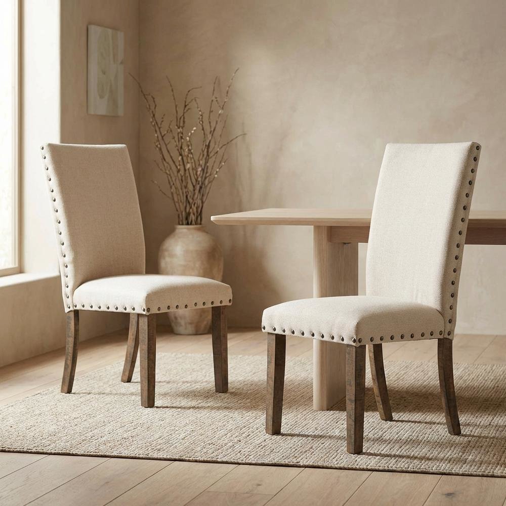 Upholstered Side Chair, Traditional Accent Dining Chair,White Set of 2