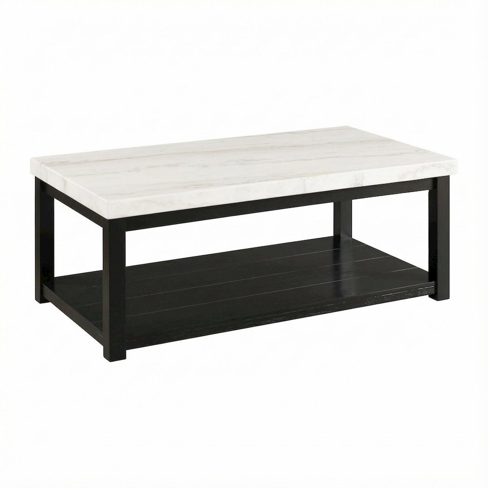 Rectangular White Coffee Table with Casters and Durable Shelf for Storage