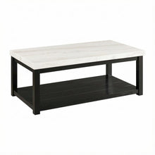 Rectangular White Coffee Table with Casters and Durable Shelf for Storage