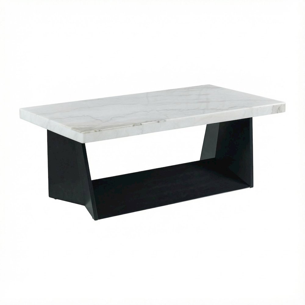White Marble Coffee Table with Glam Finish and Sturdy Construction