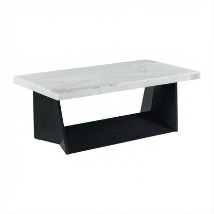 White Marble Coffee Table with Glam Finish and Sturdy Construction