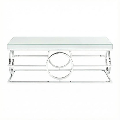 Rectangle Chrome Mirrored Coffee Table with Glam Finish and Sturdy Build