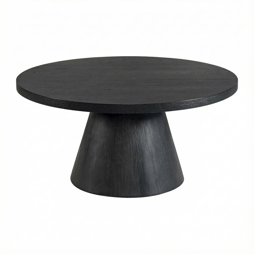 Round Coffee Table Black Scandinavian Style with Durable Finish and Sturdy Build