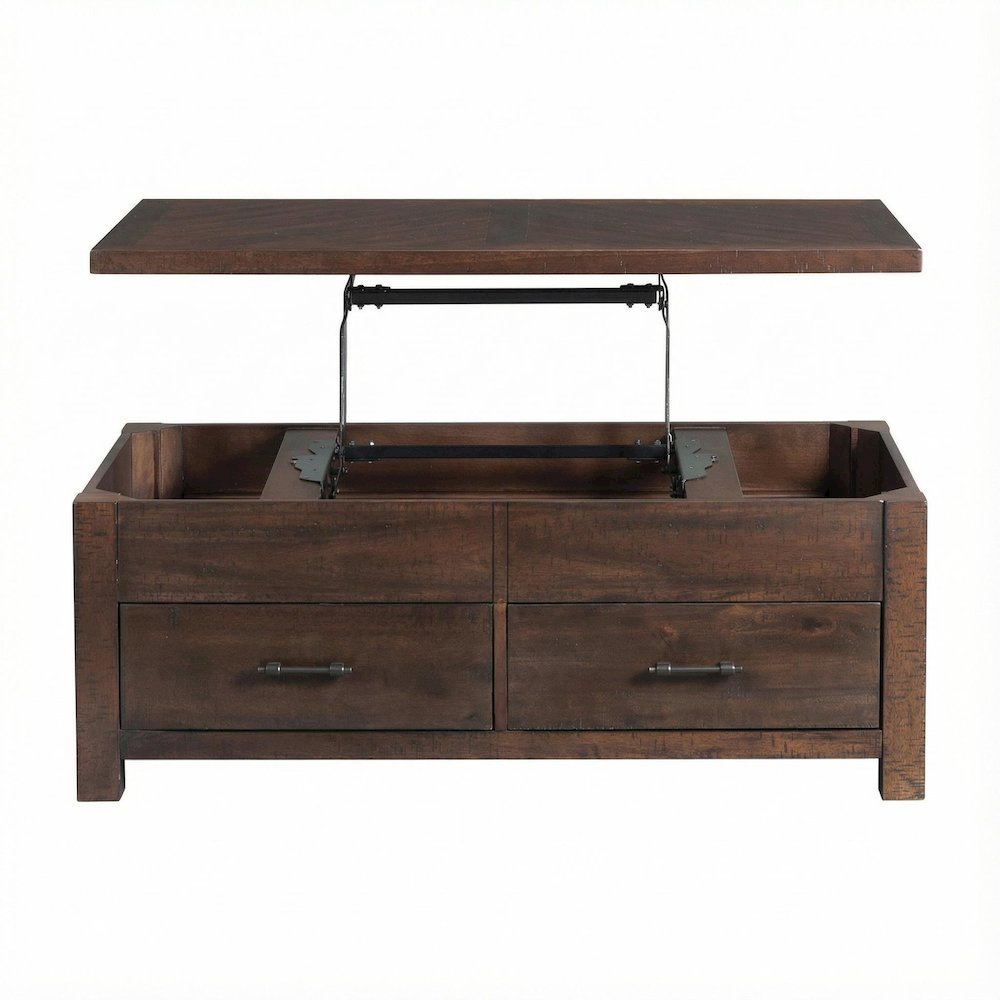 Cherry Lift Top Coffee Table with Storage Drawer and Transitional Design