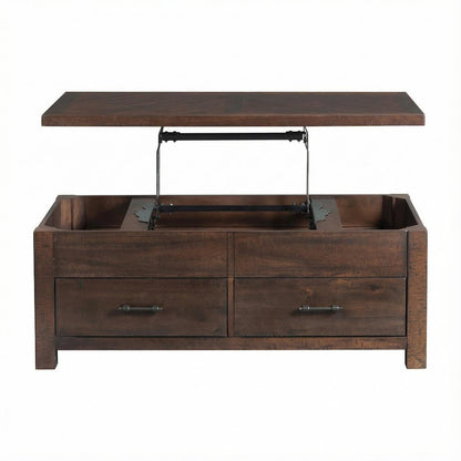 Cherry Lift Top Coffee Table with Storage Drawer and Transitional Design
