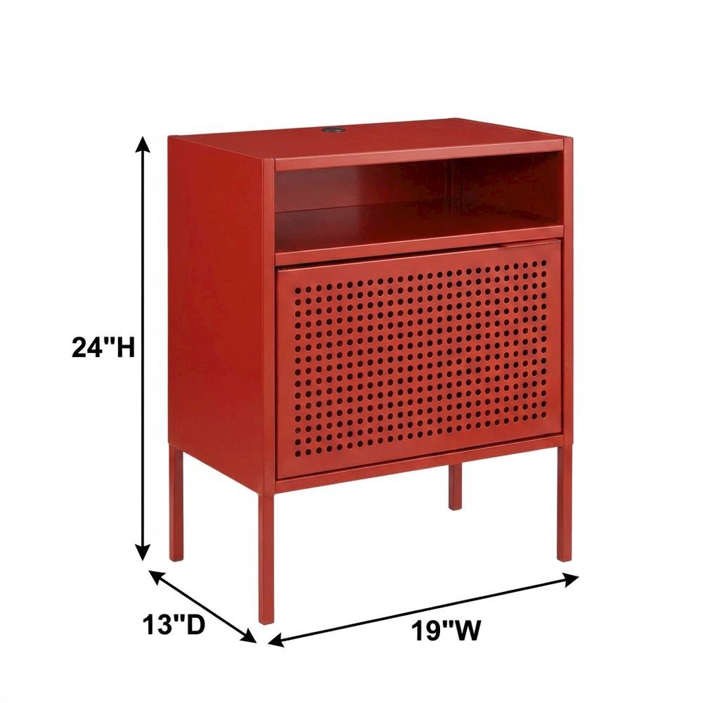 Modern Nightstand with USB Charging Port, Accent Bedside Table for Bedroom,Red