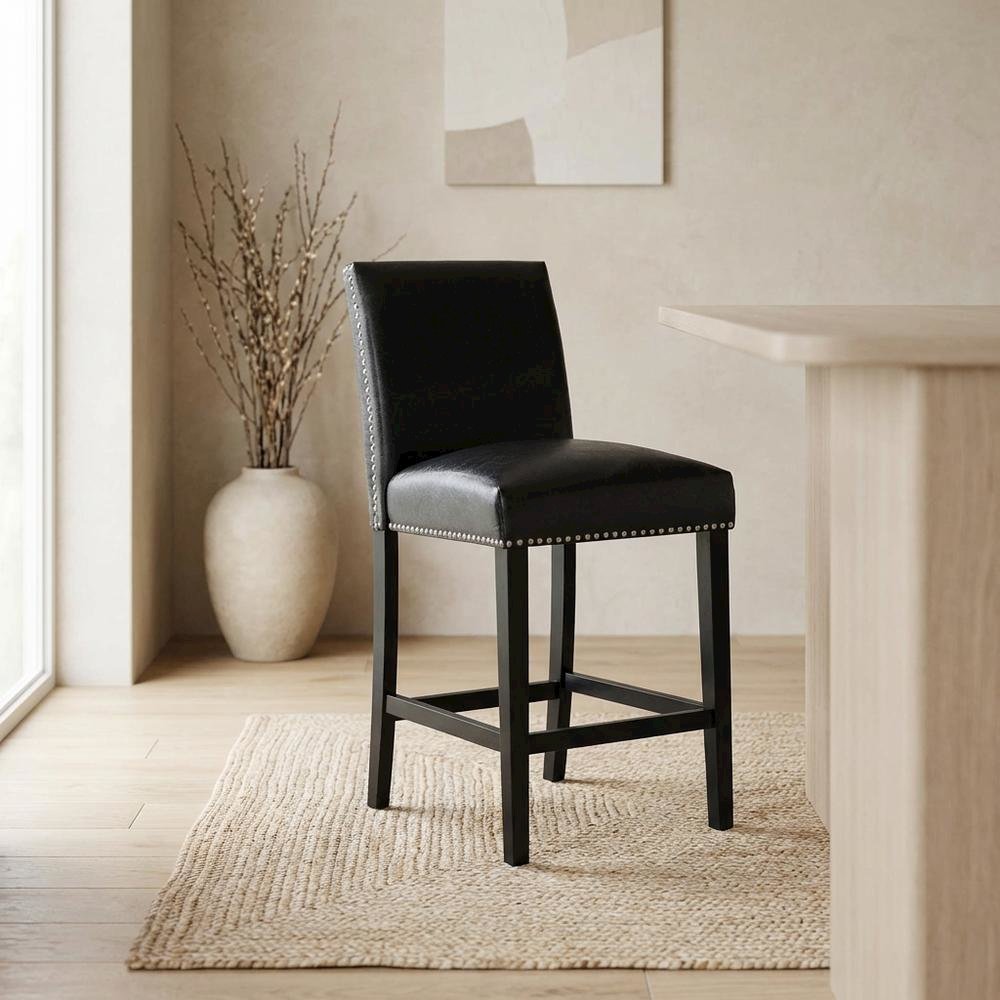 Upholstered Counter Height Side Chair, Transitional Accent Chair,Black, Set of 2