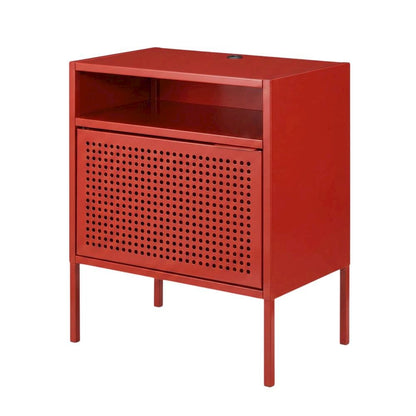 Modern Nightstand with USB Charging Port, Accent Bedside Table for Bedroom,Red