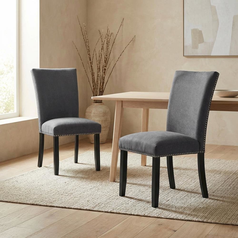 Upholstered Side Chair, Polyester Accent Chair for Dining Room,Gray, Set of 2