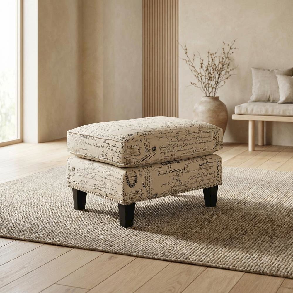 Upholstered Script Ottoman, Traditional Accent Footstool for Living Room,Brown