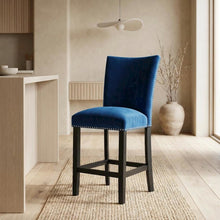 Velvet Upholstered Counter Stool, Glam Accent Chair for Kitchen Dining,Blue