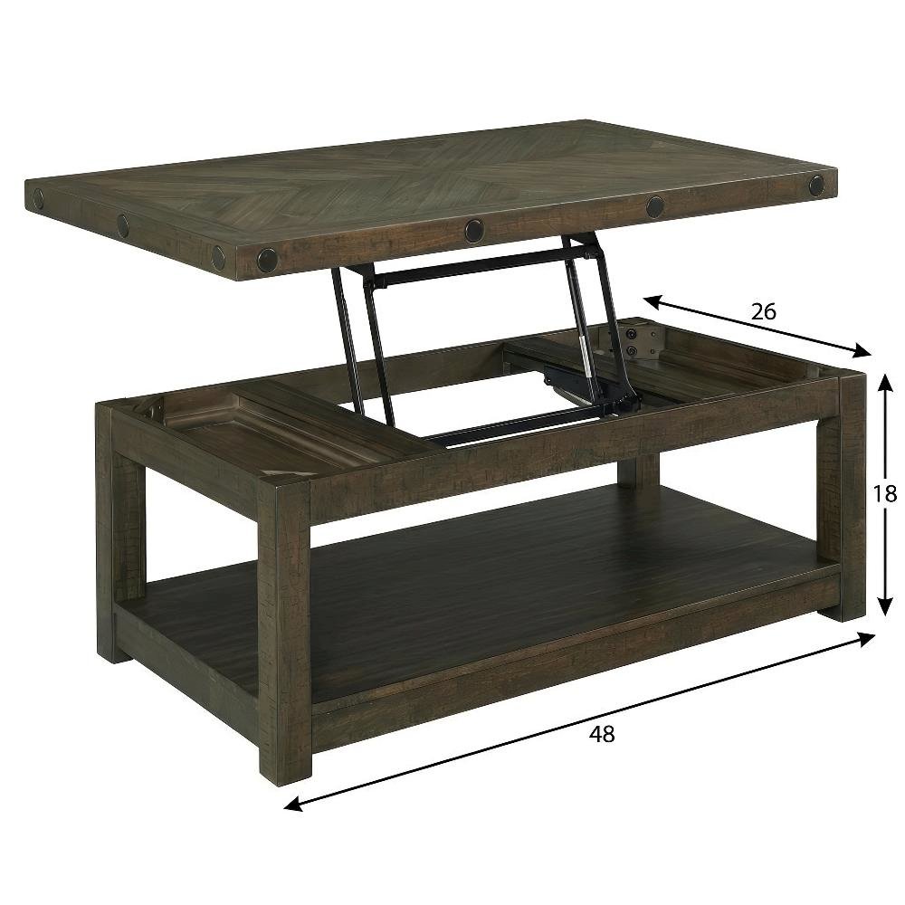 Charcoal Lift Top Coffee Table with Storage Shelf and Farmhouse Design
