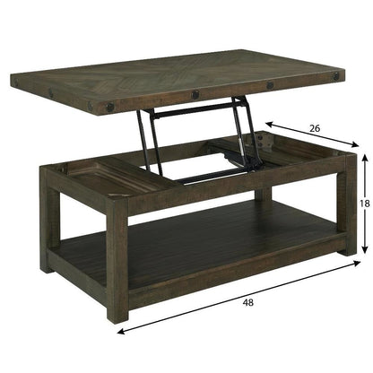 Charcoal Lift Top Coffee Table with Storage Shelf and Farmhouse Design