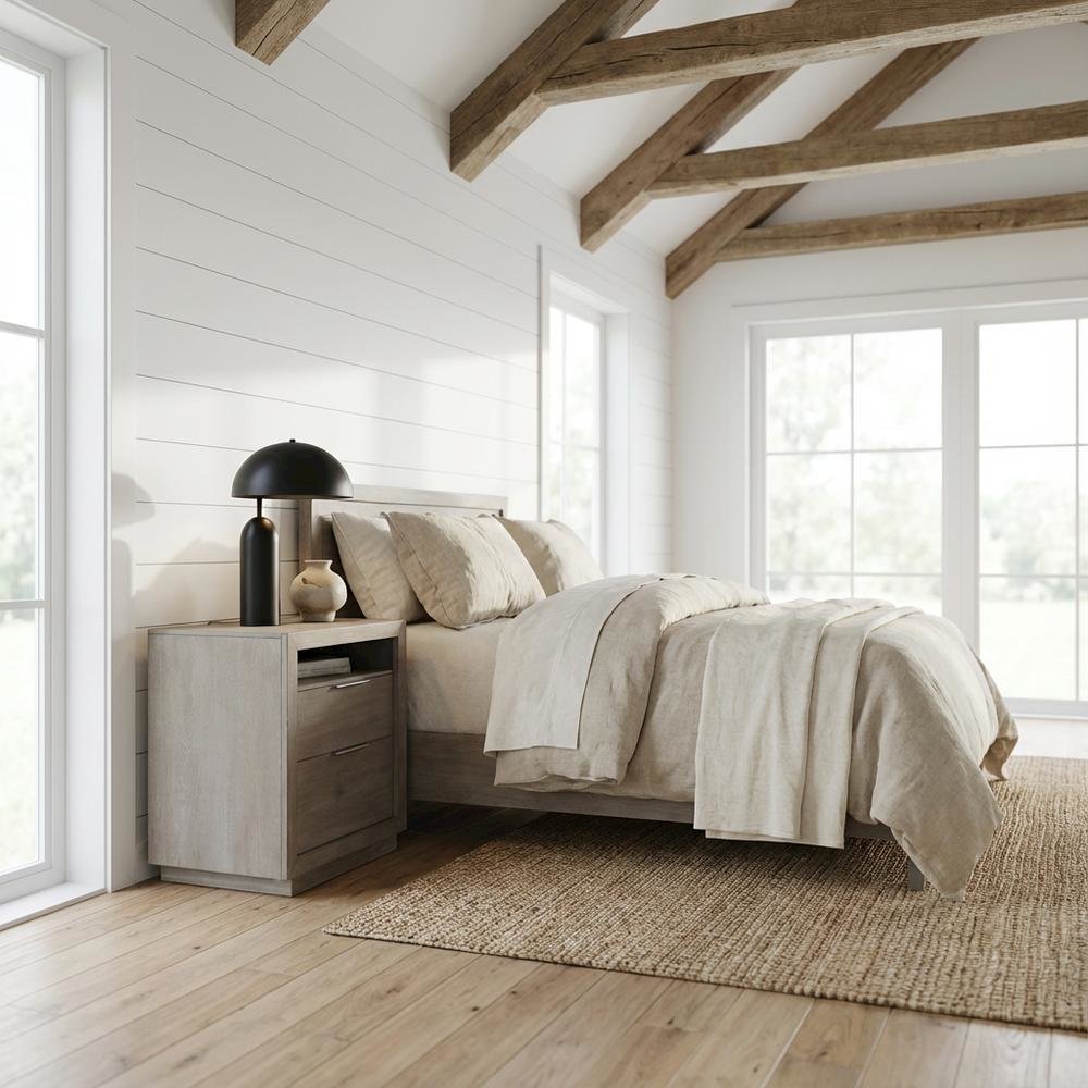 Grey 2-Drawer Nightstand with Usb Charging Port in Modern Style