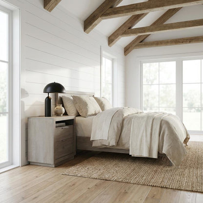 Grey 2-Drawer Nightstand with Usb Charging Port in Modern Style