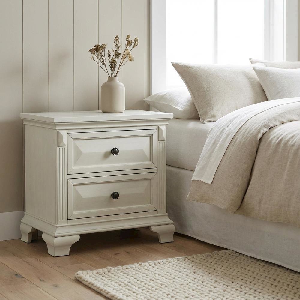 Antique White Nightstand with Usb Port and Spacious Storage