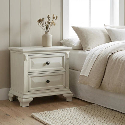 Antique White Nightstand with Usb Port and Spacious Storage
