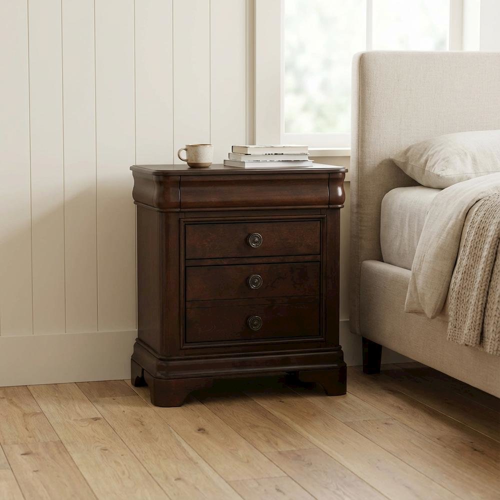 Cherry Finish Traditional Nightstand with Finger Joint Construction