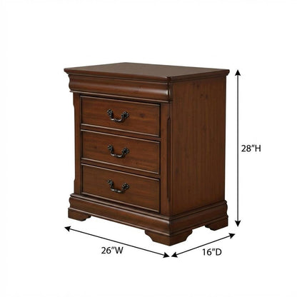 Cherry Finish Nightstand with 3 Drawers for Bedroom Storage