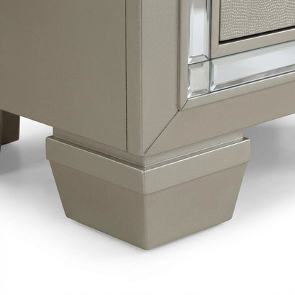 Glam Champagne Nightstand with Finger Joint Drawer Construction, Ball Ing Glide