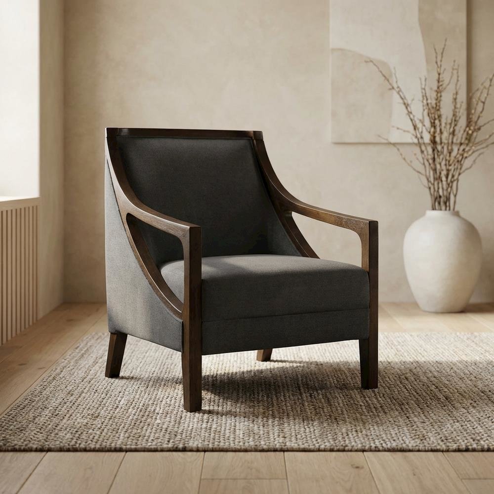 Transitional Upholstered Accent Chair with Spring Seat for Living Room,Gray