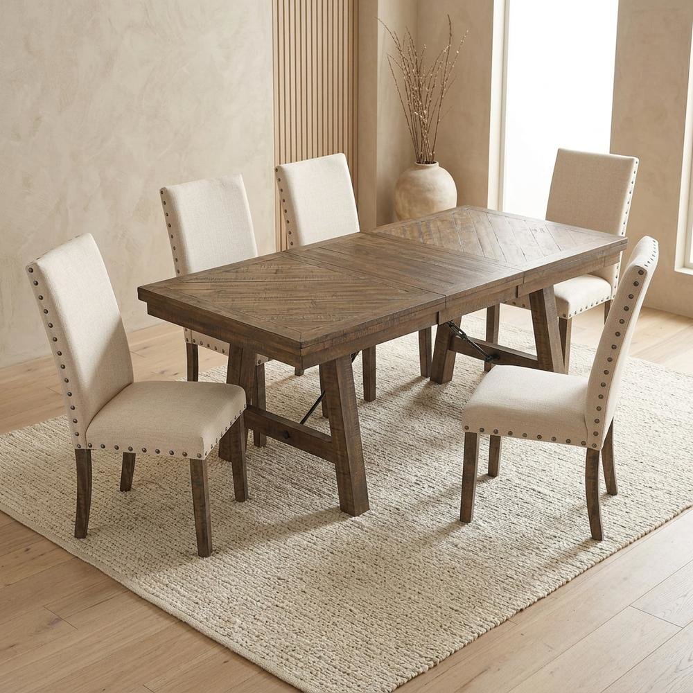 7-Piece Dining Set with Polyester Upholstered Chairs for Traditional Dining Room