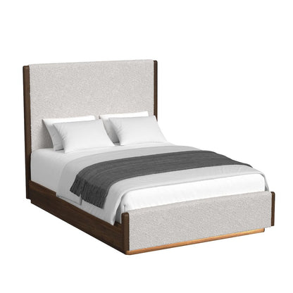 Perth Queen UPH 5PC Bedroom Set with Boucle Beige and LED in Brown