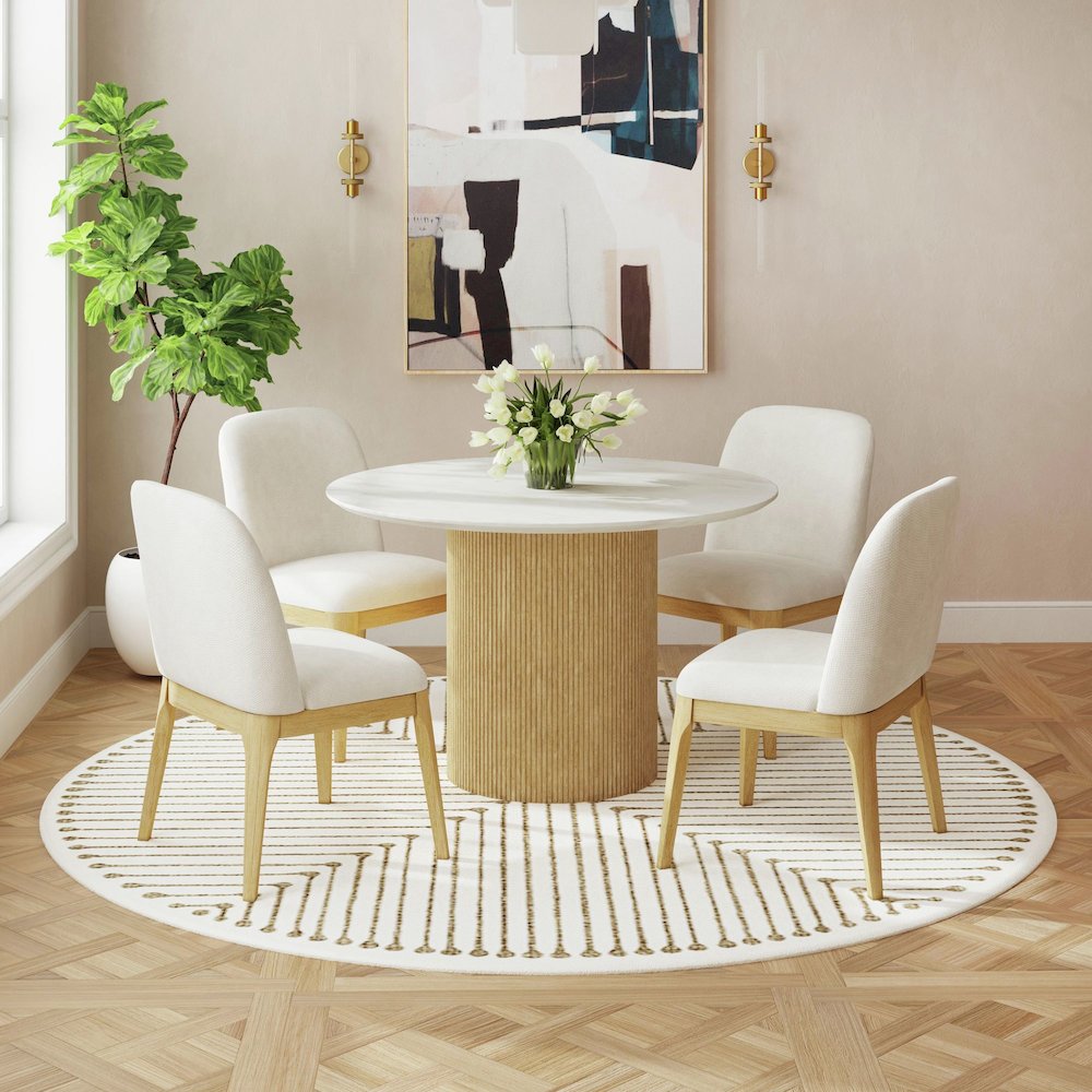 Sutton Dining Side Chair with White Fabric in Natural