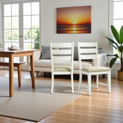 Elegant Ladder Back Side Chairs for Dining Room, Natural and White Finish