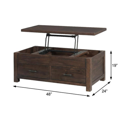Cherry Lift Top Coffee Table with Storage Drawer and Transitional Design