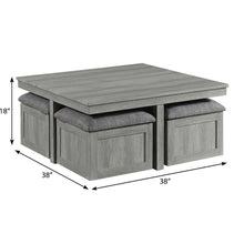 Light Grey Coffee Table with Four Storage Stools and Polyurethane Foam Seating