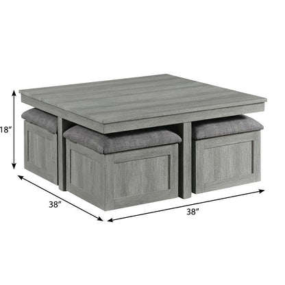 Light Grey Coffee Table with Four Storage Stools and Polyurethane Foam Seating