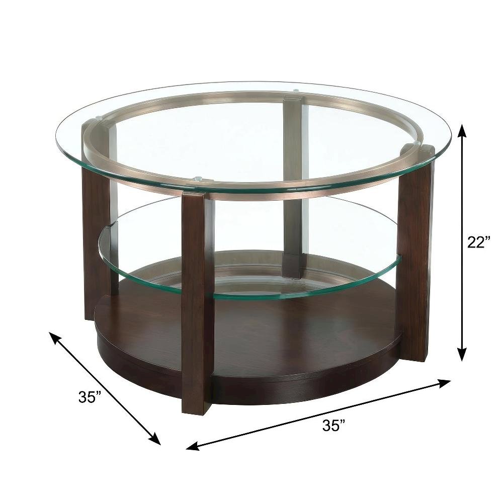 Espresso Coffee Table with Glam Finish and Durable Base for Living Room