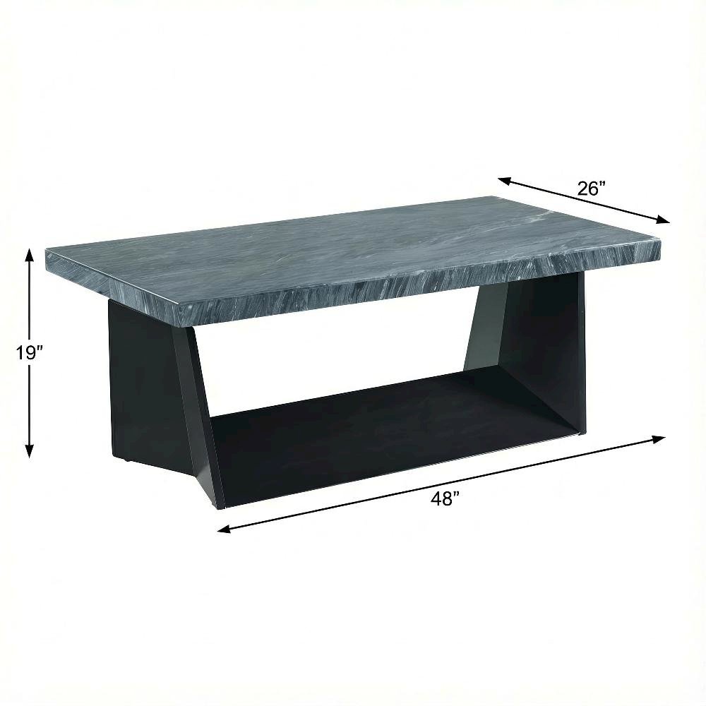 Coffee Table Marble Top Dark Finish with Glam Design and Sturdy Base