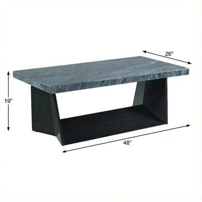 Coffee Table Marble Top Dark Finish with Glam Design and Sturdy Base