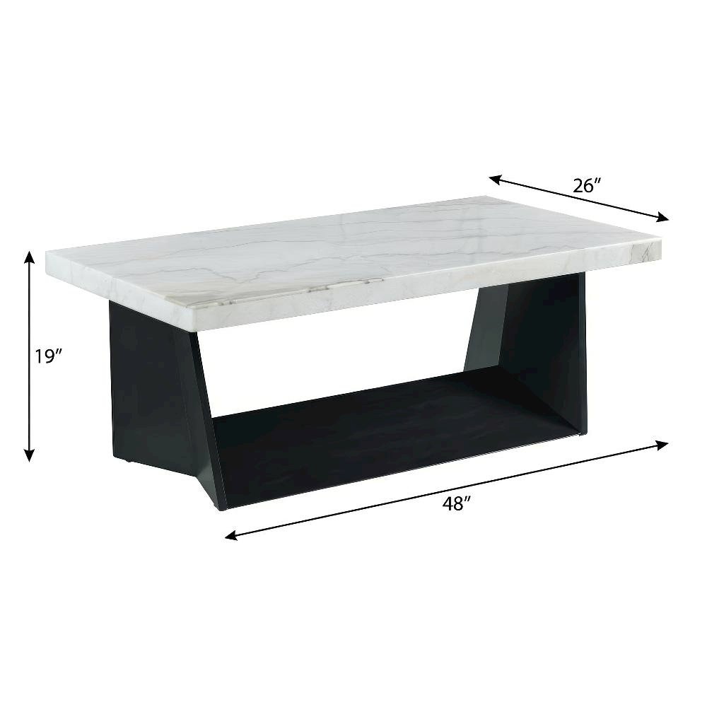 White Marble Coffee Table with Glam Finish and Sturdy Construction