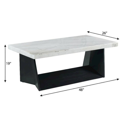 White Marble Coffee Table with Glam Finish and Sturdy Construction