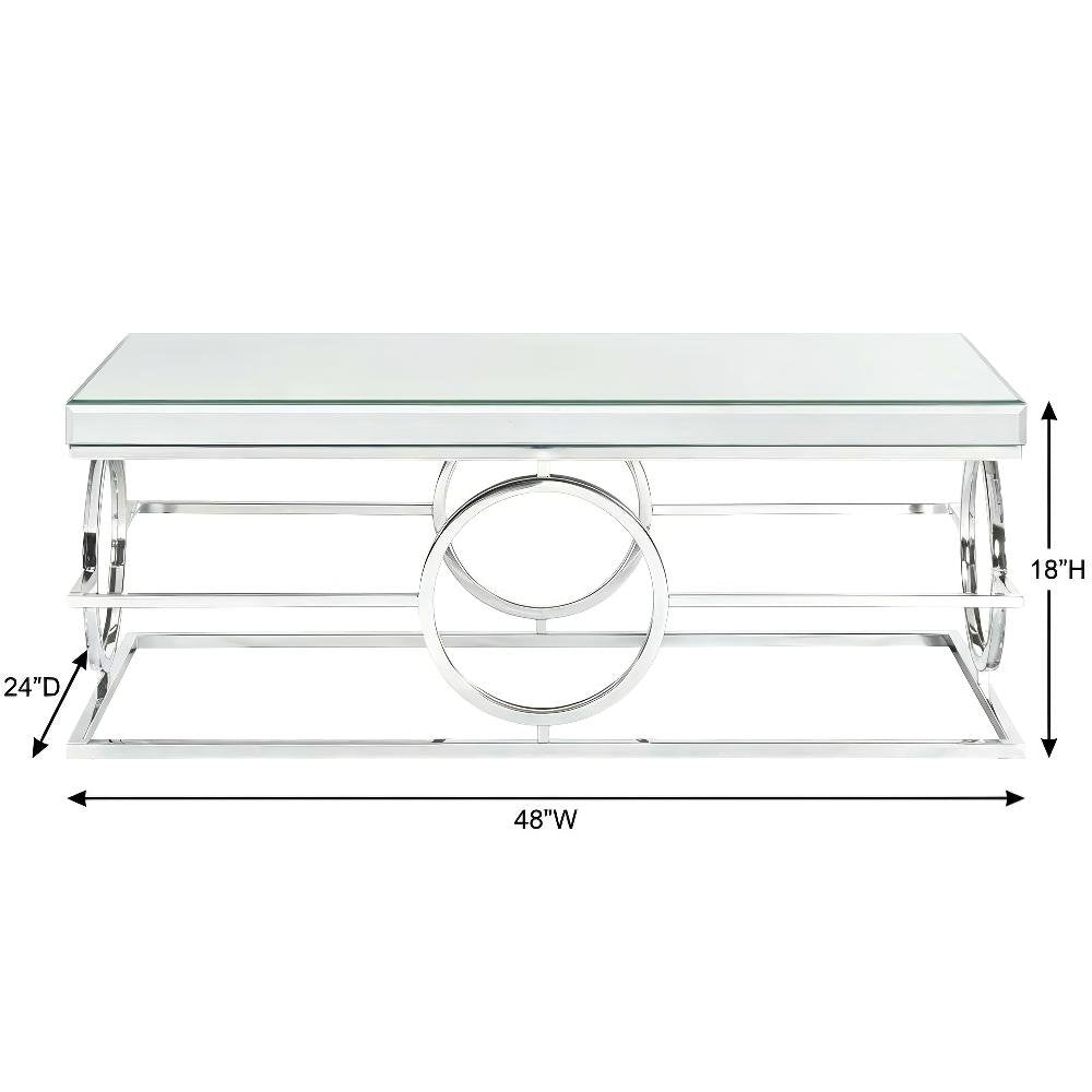 Rectangle Chrome Mirrored Coffee Table with Glam Finish and Sturdy Build