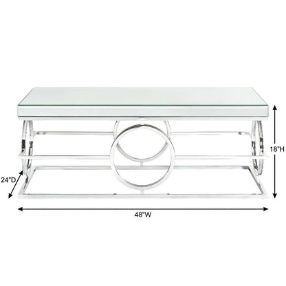 Rectangle Chrome Mirrored Coffee Table with Glam Finish and Sturdy Build