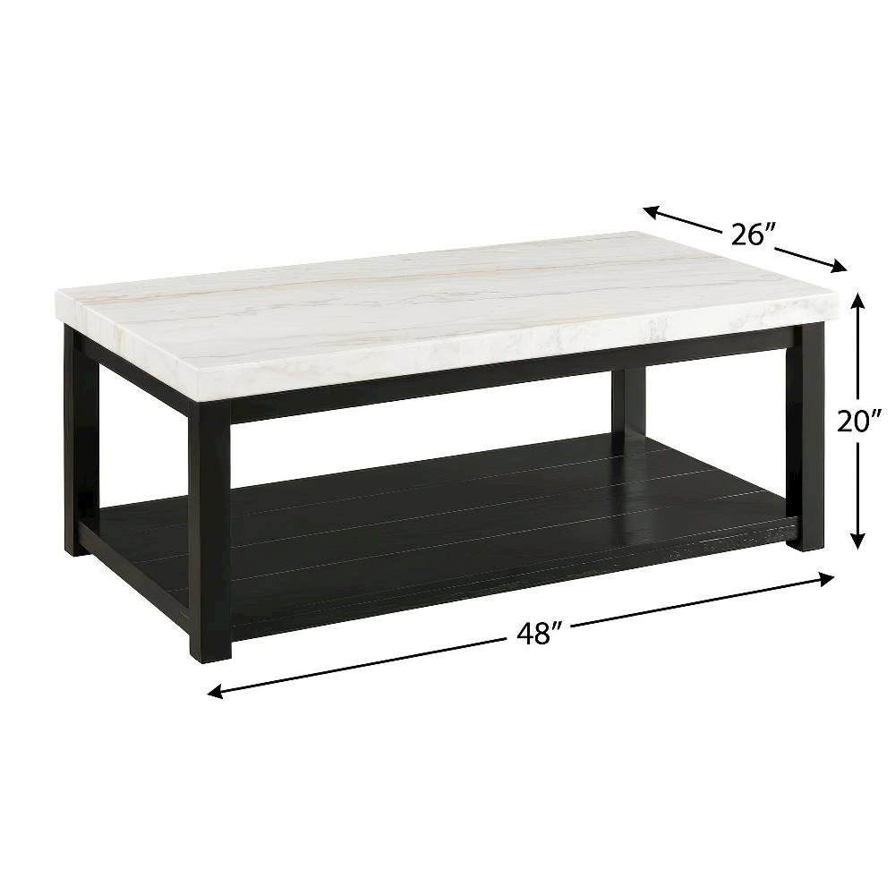 Rectangular White Coffee Table with Casters and Durable Shelf for Storage