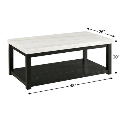 Rectangular White Coffee Table with Casters and Durable Shelf for Storage