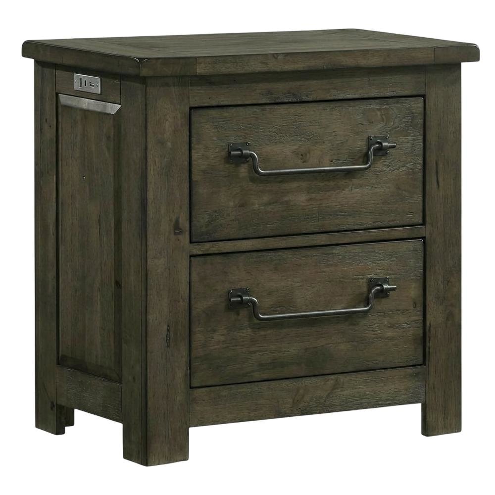 Gray Nightstand, Usb Port Featuring Farmhouse Style, Finger Joint Construction