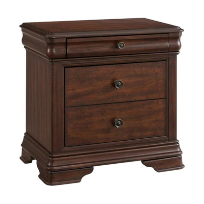 Cherry Nightstand with Usb Port and Traditional Style, 3-Drawer Storage