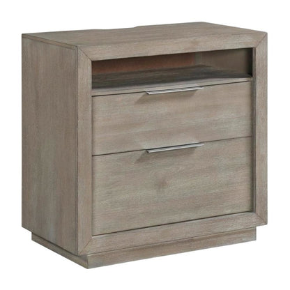 Grey 2-Drawer Nightstand with Usb Charging Port in Modern Style