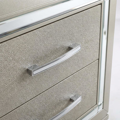 Glam Champagne Nightstand with Finger Joint Drawer Construction, Ball Ing Glide